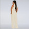 Fashion women's temperament solid color V-neck suit wide leg jumpsuit