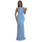 Fashionable women's dress with sloping shoulders and sexy perspective solid color dress