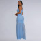 Fashionable women's dress with sloping shoulders and sexy perspective solid color dress