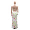 Strap V-neck high slit sequin dress with velvet bead print long skirt for women