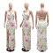 Strap V-neck high slit sequin dress with velvet bead print long skirt for women