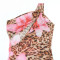 New oblique neck hollowed out see through mesh printed dress for women's wear