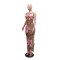New oblique neck hollowed out see through mesh printed dress for women's wear