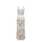 Strap V-neck high slit sequin dress with velvet bead print long skirt for women