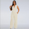Fashion women's temperament solid color V-neck suit wide leg jumpsuit