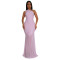 Fashionable women's dress with sloping shoulders and sexy perspective solid color dress