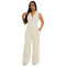 Fashion women's temperament solid color V-neck suit wide leg jumpsuit