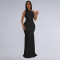 Fashionable women's dress with sloping shoulders and sexy perspective solid color dress