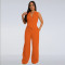 Fashion women's temperament solid color V-neck suit wide leg jumpsuit