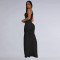 Fashionable women's dress with sloping shoulders and sexy perspective solid color dress