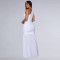 Fashionable women's dress with sloping shoulders and sexy perspective solid color dress