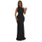 Fashionable women's dress with sloping shoulders and sexy perspective solid color dress
