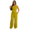 Fashion women's temperament solid color V-neck suit wide leg jumpsuit