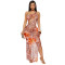 New oblique neck hollowed out see through mesh printed dress for women's wear
