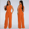 Fashion women's temperament solid color V-neck suit wide leg jumpsuit