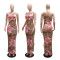 New oblique neck hollowed out see through mesh printed dress for women's wear