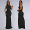 Fashionable women's dress with sloping shoulders and sexy perspective solid color dress