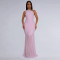 Fashionable women's dress with sloping shoulders and sexy perspective solid color dress