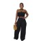 Set with drawstring and drawstring top, high waist, side zipper, loose pants, two-piece set