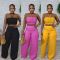 Set with drawstring and drawstring top, high waist, side zipper, loose pants, two-piece set