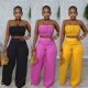 Set with drawstring and drawstring top, high waist, side zipper, loose pants, two-piece set