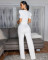 Women's personalized line bow decoration short sleeved casual wide leg jumpsuit