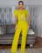 Women's personalized line bow decoration short sleeved casual wide leg jumpsuit