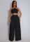 Set with drawstring and drawstring top, high waist, side zipper, loose pants, two-piece set