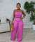 Set with drawstring and drawstring top, high waist, side zipper, loose pants, two-piece set