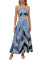Sexy and fashionable digital printed suspender two-piece skirt set