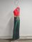 Fashionable, versatile, elastic, contrasting color, slim fit, sexy slanted neck long skirt, hip hugging dress for women