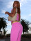 Fashionable slim fit color blocking sexy spicy girl short style strapless and exposed navel top pants set