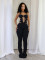 Fashionable and trendy slim fit sexy hanging neck tie design backless jumpsuit