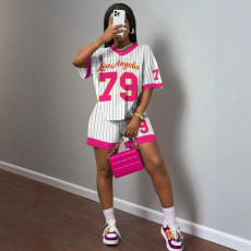 Fashionable and trendy loose print V-neck top, hip hugging shorts set