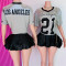 Fashionable street print contrasting loose casual short sleeved top V-neck sporty T-shirt women's clothing