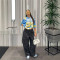 Foreign trade street trend fashion personality contrasting print loose casual top short sleeved T-shirt
