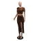 Fashionable round neck short sleeved top paired with split skirt and pleated long skirt, two-piece set for women's wear