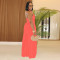 Fashion women's casual wide truffle back hanging neck solid color jumpsuit