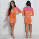 Alphabet team uniform with rhinestone round neck patchwork color half sleeve V-neck loose top dress