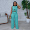 Round neck casual sleeveless sexy top paired with slim pants two-piece women's suit
