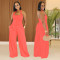 Fashion women's casual wide truffle back hanging neck solid color jumpsuit