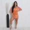Alphabet team uniform with rhinestone round neck patchwork color half sleeve V-neck loose top dress