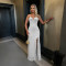 Strap dress, V-neck strapless dress, feather edge split design
