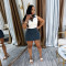 Flip collar solid color patchwork dress, casual and comfortable sports style short skirt, women's sleeveless style