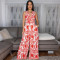 Loose jumpsuit women's sleeveless lace up top zipper printed jumpsuit pants