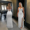 Strap dress, V-neck strapless dress, feather edge split design