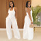 Fashion women's casual wide truffle back hanging neck solid color jumpsuit