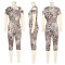 Irregular shoulder sexy slim fit leopard print jumpsuit