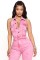 Women's denim fashion high stretch sexy backless lapel workwear pants jumpsuit