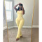 Women's contrasting cross flared pants nude yoga running fitness yoga suit two-piece set